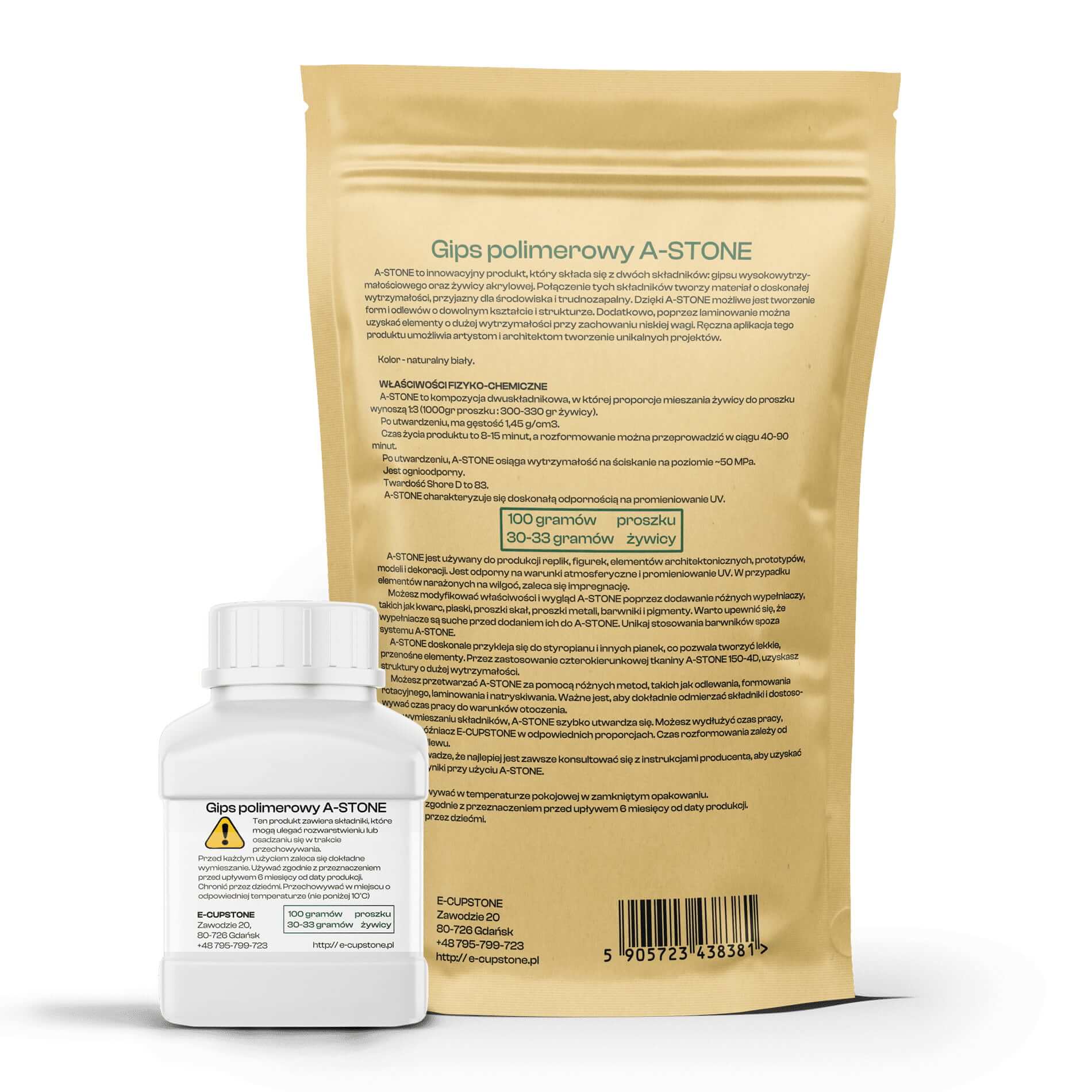 Gips polimerowy A-STONE (dwuskładnikowy) opakowanie tył