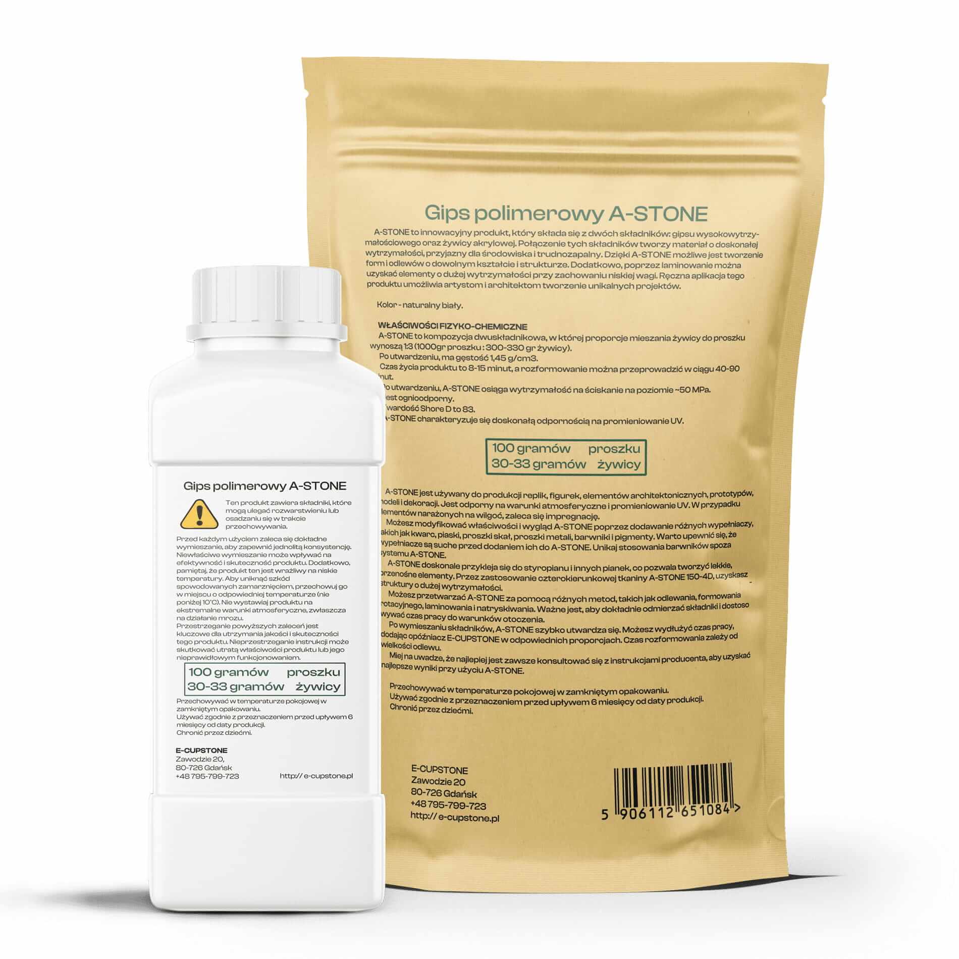 Tył opakowania gipsu polimerowego A-STONE (dwuskładnikowy)