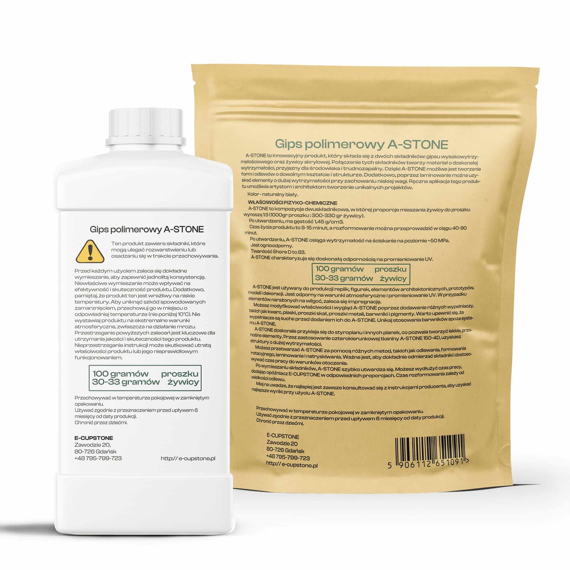 Tył opakowania gipsu polimerowego A-STONE (dwuskładnikowy)