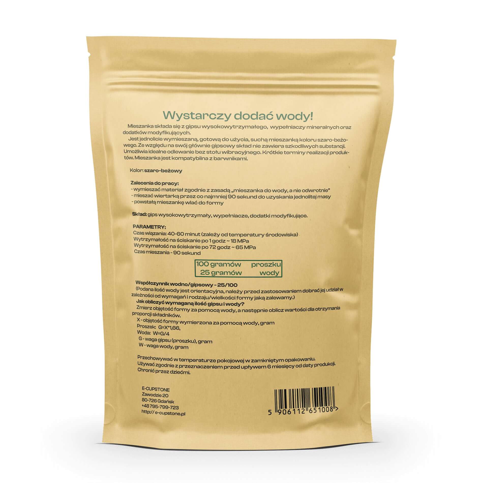 Worek gipsu polimerowego HandiCast (65MPa) - opakowanie z tyłu